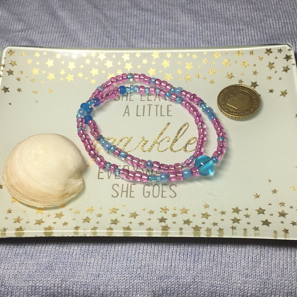 Marble Beaded Choker - Pink and Blue